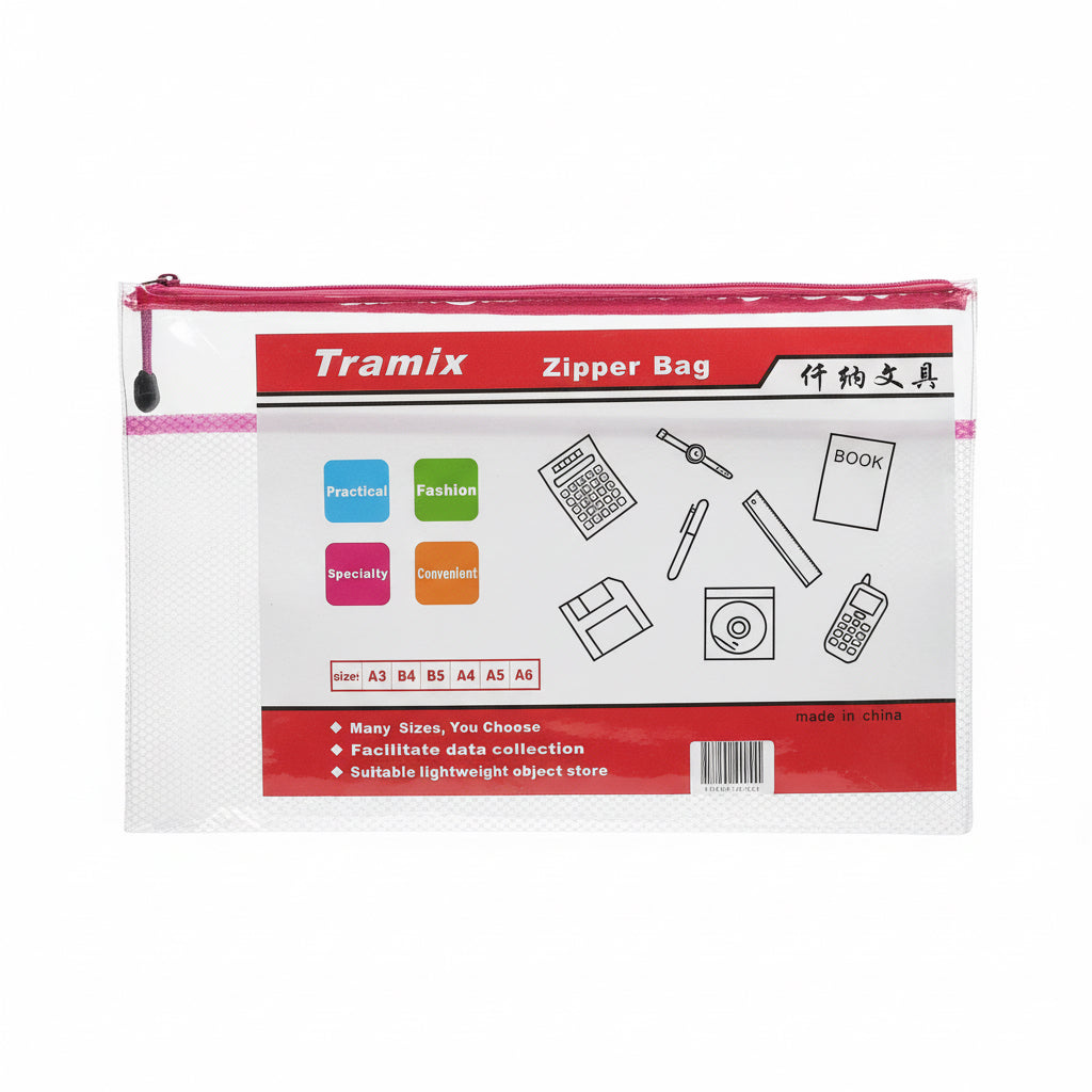 Tramix Transparent Zipper pouch B4 / حقيبة بسحّاب شفافة كبيرة