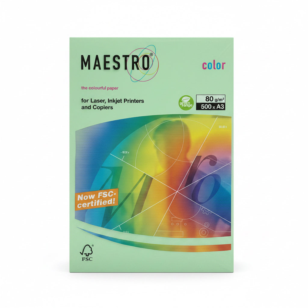 MAESTRO the colorful paper 80 gm Green A3 / ورق مايسترو الملوّن، وزن 80 جم، أخضر، مقاس A3