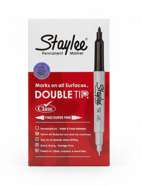 Class Staylee Permanent Marker DOUBLE TIP 12 Pcs Black / أقلام تحديد دائمة كلاس ستايلي بطرفين، عدد 12 قلم، لون أسود