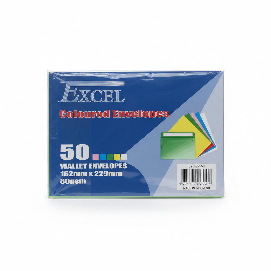 Excel Coloured Envelopes 50 Pcs / مظاريف ملوّنة EXCEL عدد 50