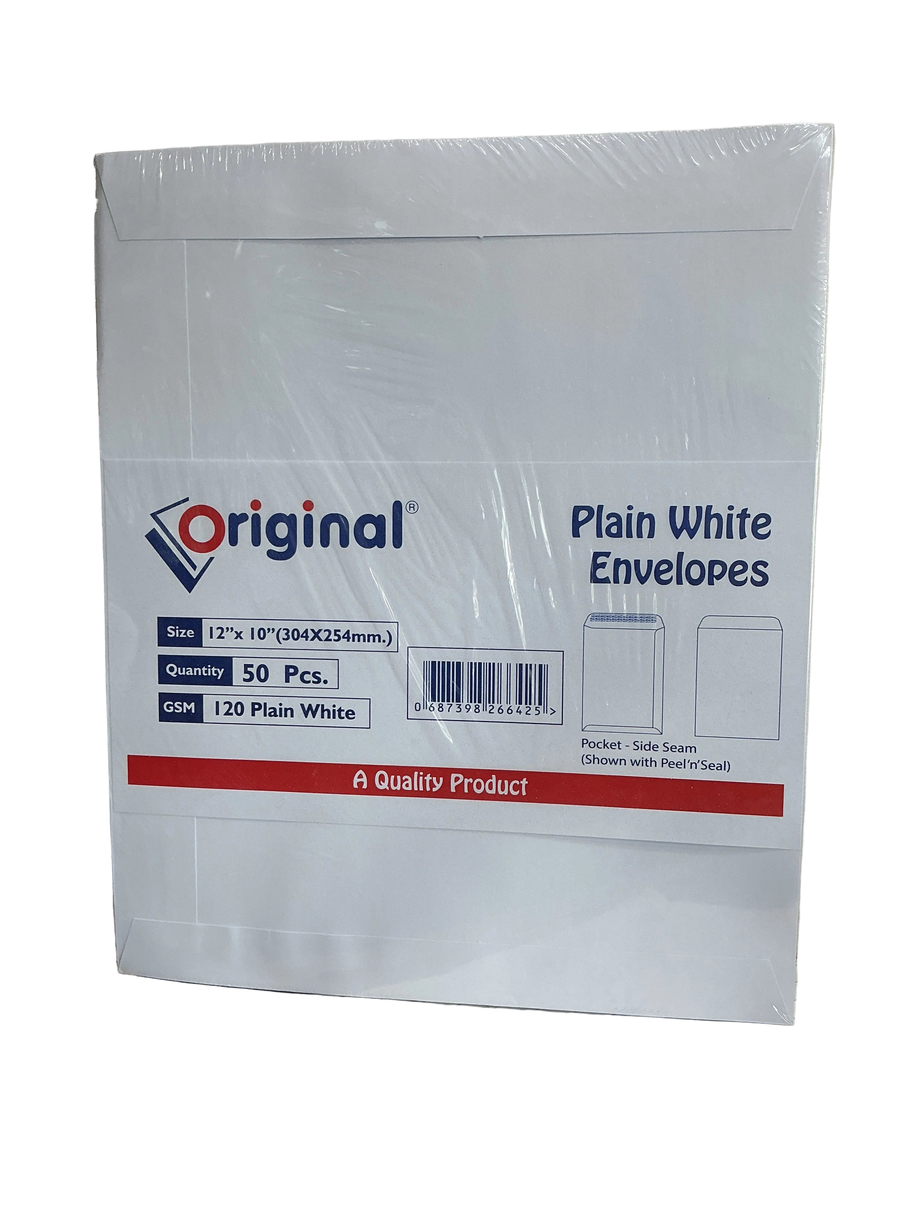 Original Plain White Envelope 12x10 (304x254mm) 50's/pkt/120 GSM Side Seam