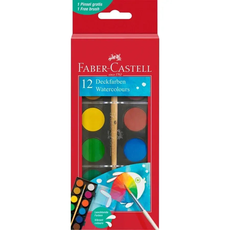 Faber Castell 12 Deckfarben Watercolours / فابر كاستل 12 ديكفاربن ألوان مائية