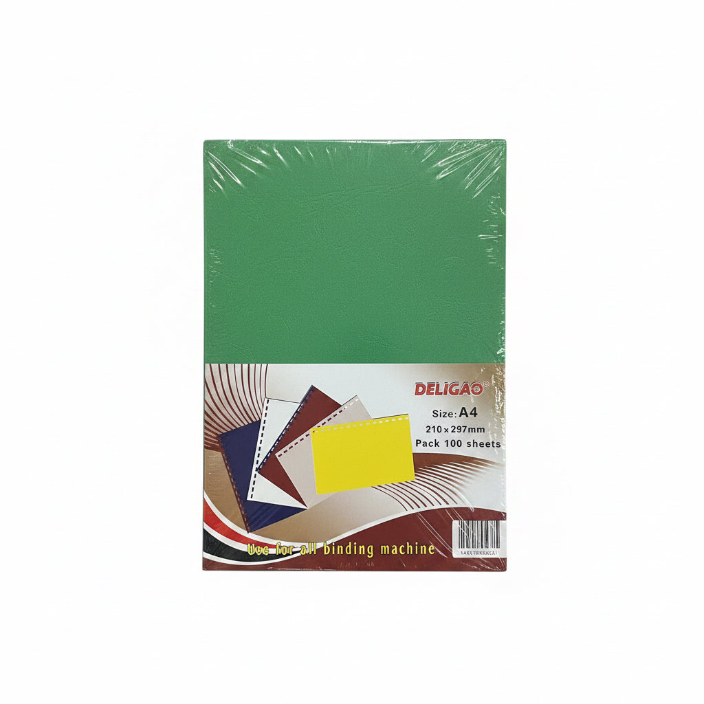 DELIGAO Binding cover A4 100 Sheets Green / أغطية تجليد DELIGAO بحجم A4 – 100 ورقة، اخضر