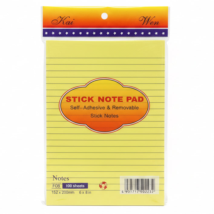 Stick note pad 152x200mm 100 Sheets / دفتر ملاحظات لاصقة 152×200 مم – 100 ورقة