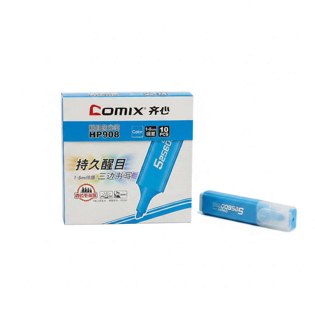 Comix Highlighter HP908 1-5mm 10 Pcs Blue / كوميكس محدد نص HP908 1-5 مم أزرق 10 قطع