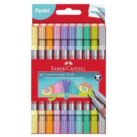 FABER CASTELL 10 Double-ended felt tip pens pastel / أقلام تلوين فابر كاستل فلوماستر مزدوجة الطرف بألوان باستيل (عدد 10)