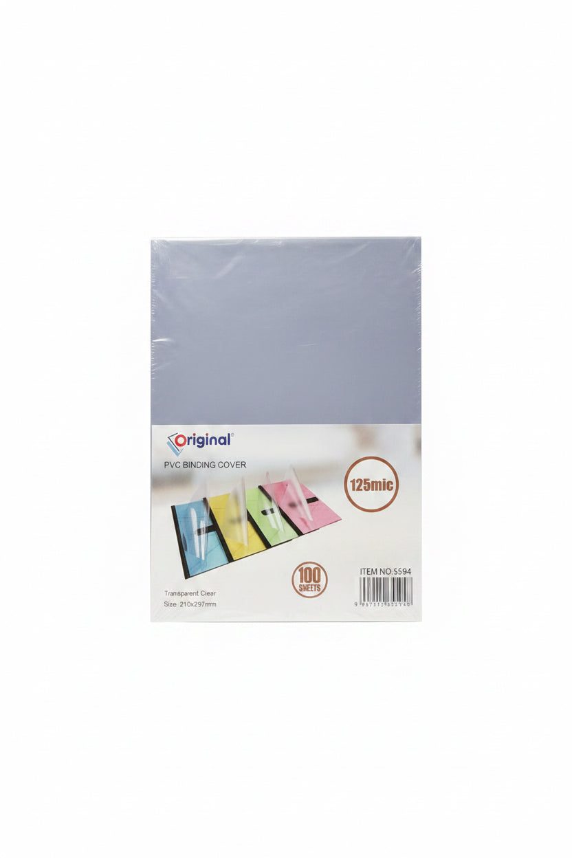 Original PVC Binding Cover A4 – transparent clear, 125 micron, 100 sheets / غلاف تجليد PVC أوريجينال مقاس A4 – شفاف، 125 ميكرون، 100 ورقة
