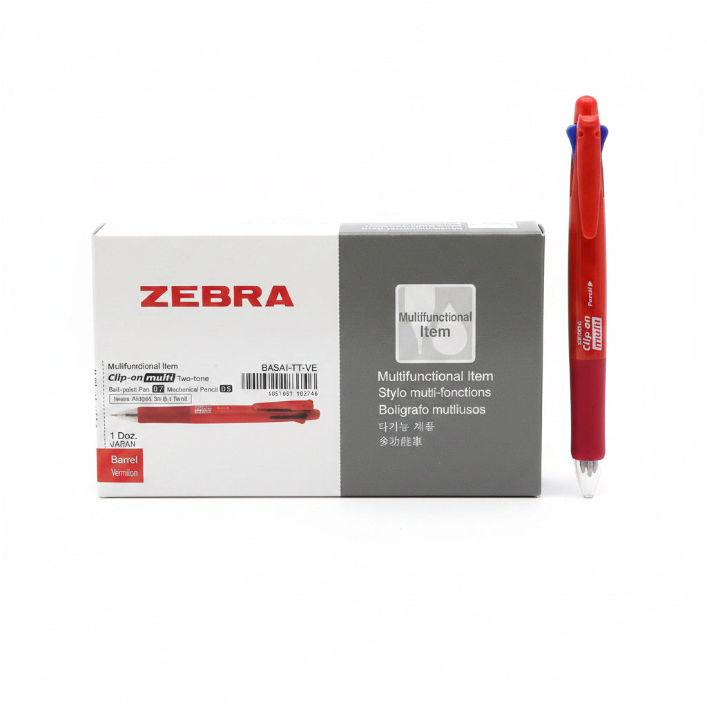 ZEBRA Clip-on multi Ball-point Pen 1 Doz. Barrel Vermilion / قلم حبر جاف زيبرا كليب-أون متعدد (دستة) جسم أحمر قرمزي