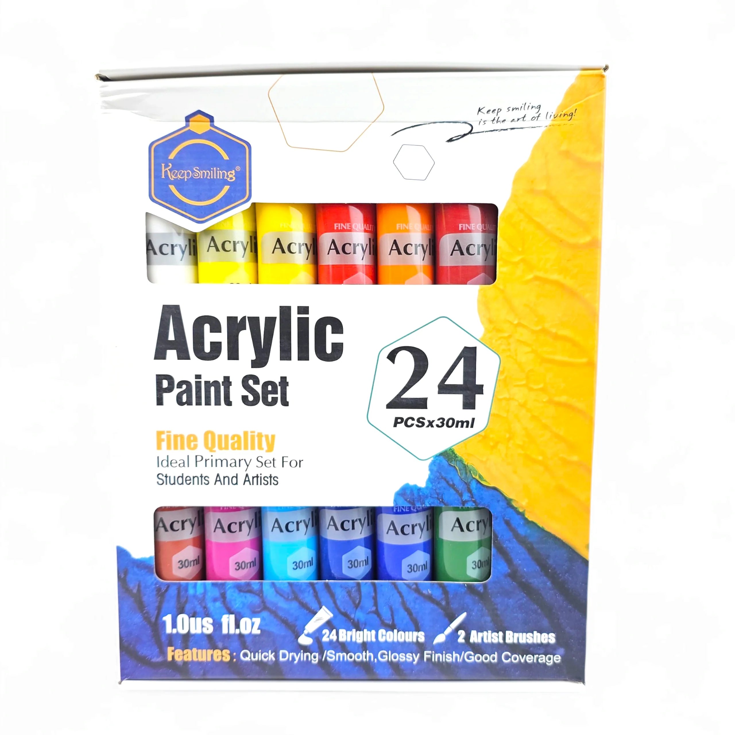 Keep smiling Acrylic Paint Set 24 Pcsx30ml / كيب سمايلينغ طقم ألوان أكريليك 24 قطعة × 30 مل