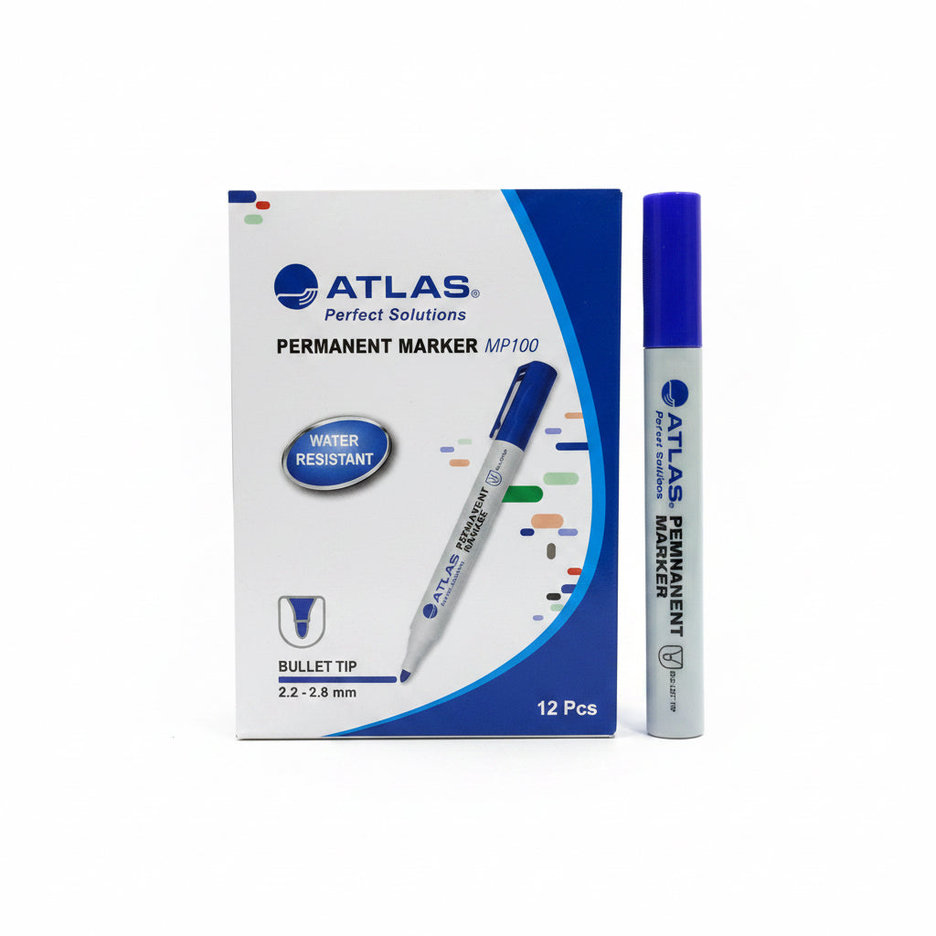 ATLAS PERMANENT MARKER MP100 Blue x12 / أطلس ماركر دائم MP100 أزرق × 12