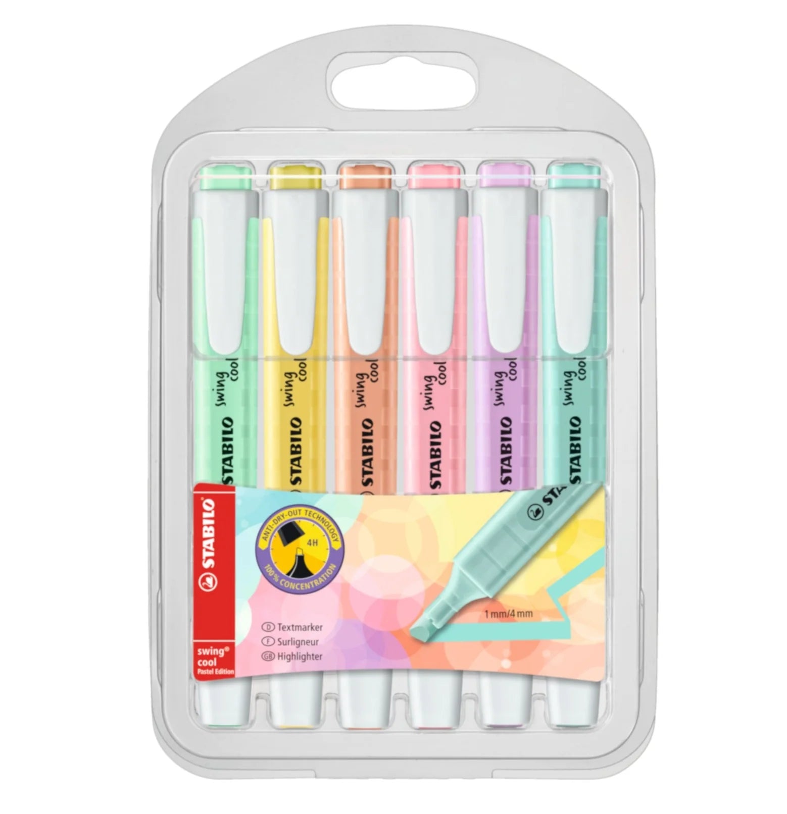 STABILO Highlighter 6 Pcs, 1mm/4mm / أقلام تمييز STABILO عدد 6، بحجم 1مم / 4مم