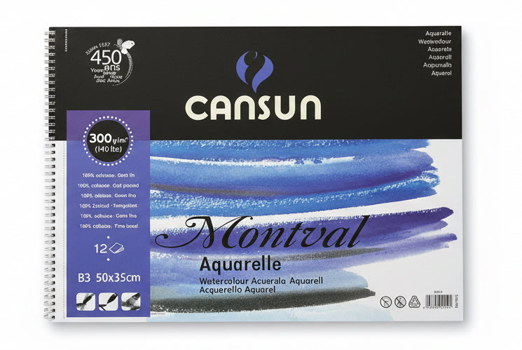 Cansun Montval Aquarelle B3 12 Sheets / أوراق ألوان مائية Cansun Montval Aquarelle B3 – 12 ورقة