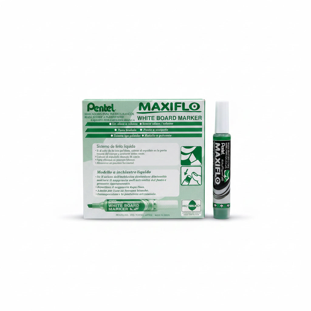Pentel MAXIFLO WHITE BOARD MARKER Green x12 / بنتل ماكسيفلو ماركر سبورة بيضاء أخضر 12 قطعة