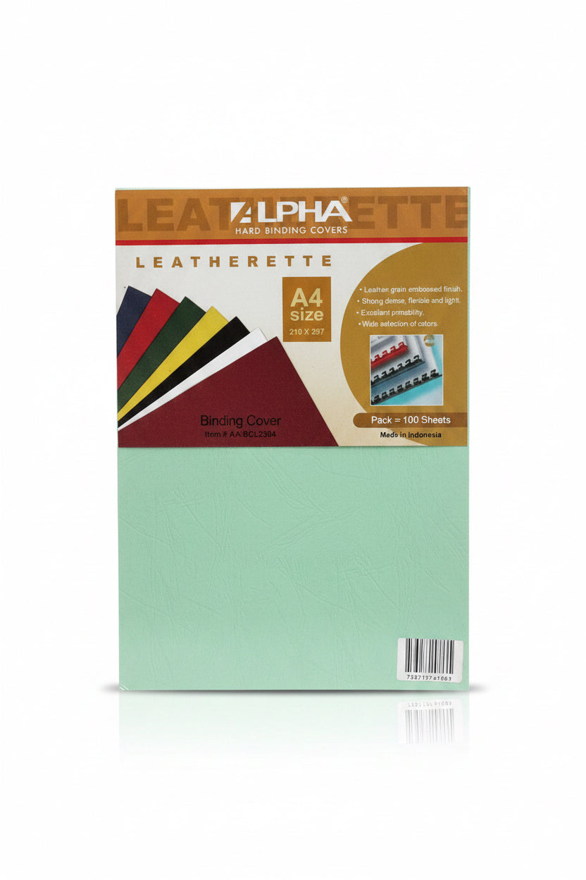 ALPHA LEATHERETTE A4, 100 Sheets Light Green / ورق جلدي صناعي ALPHA بحجم A4 – 100 ورقة، أخضر فاتح