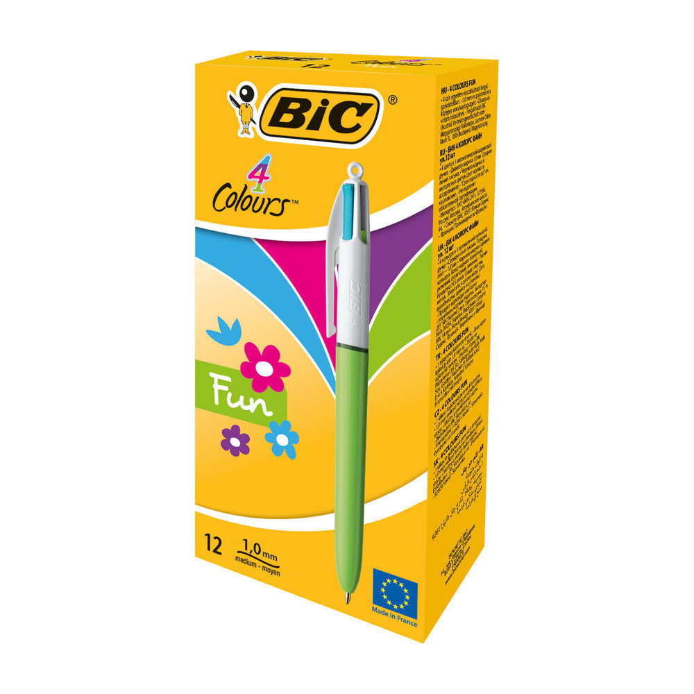 BIC 4 Colours Pen 1.0mm medium x12 / قلم بيك 4 ألوان 1.0 مم متوسط ×12