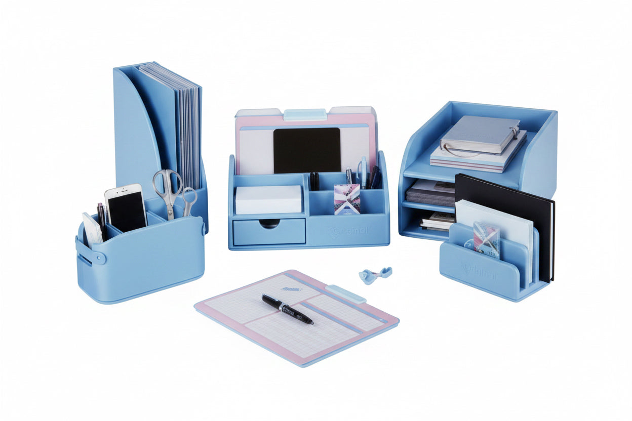 original office leather set light blue 5 products / طقم مكتب جلد ازرق فاتح اوريجينال ٥ قطع