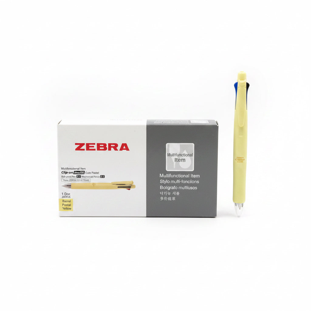 ZEBRA Clip-On Multi Multifunctional Pen – Pack of 12 – Pastel Yellow Barrel / قلم متعدد الوظائف من Zebra Clip-on multi عدد 12 – أصفر باستيل