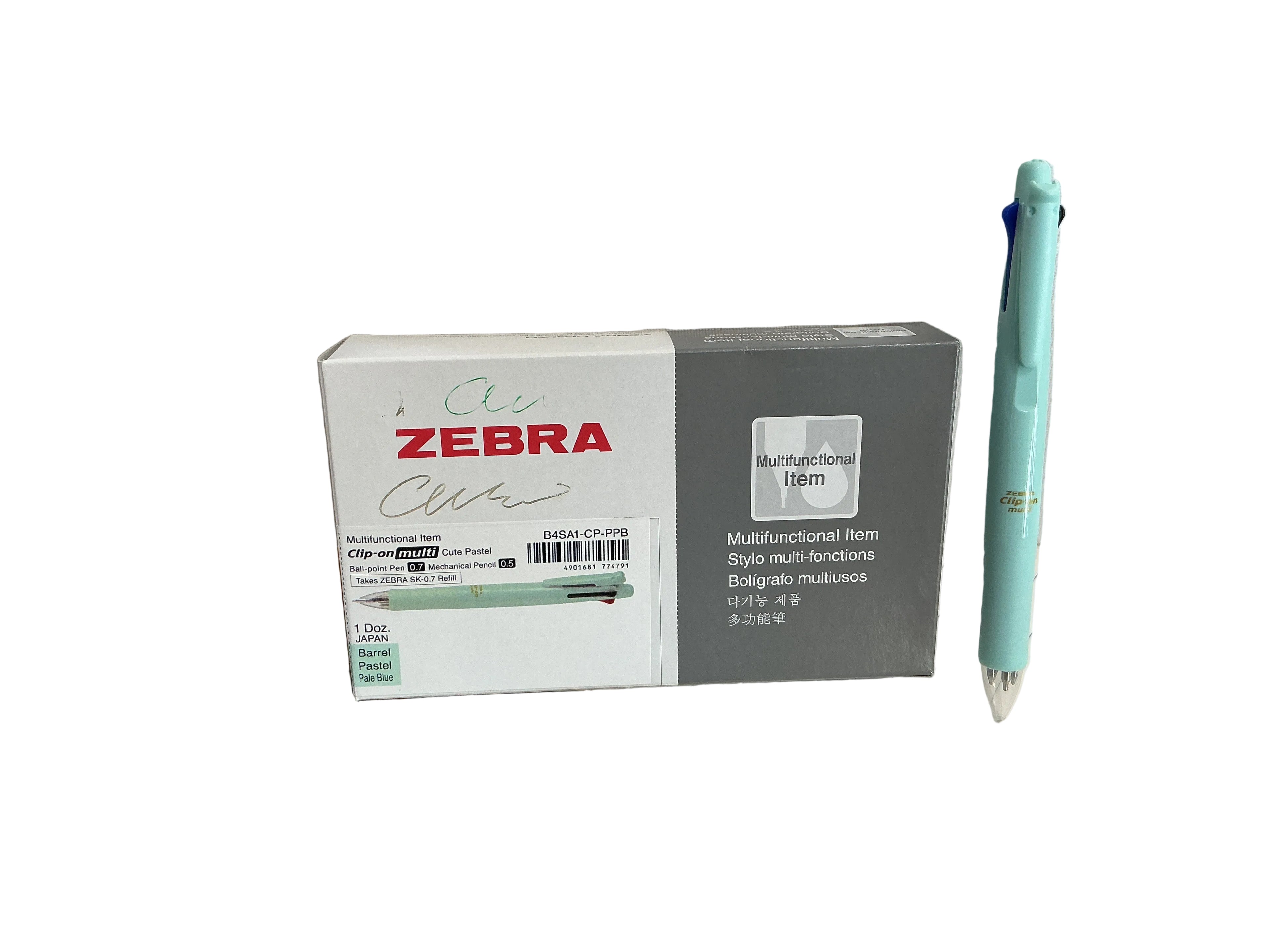 ZEBRA Clip-on multi Ball-point Pen 1 Doz. Barrel Pastel Pale Blue / قلم حبر جاف زيبرا كليب-أون متعدد (دستة) جسم أزرق باستيل فاتح