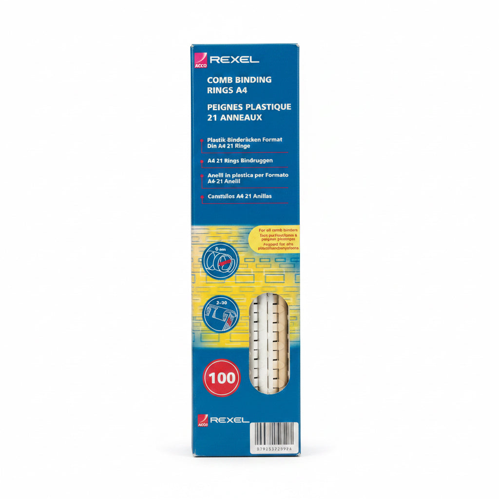 REXEL Comb Binding Rings White A4, 100 Pcs / حلقات تجليد مشط ريكزيل A4، ١٠٠ قطعة