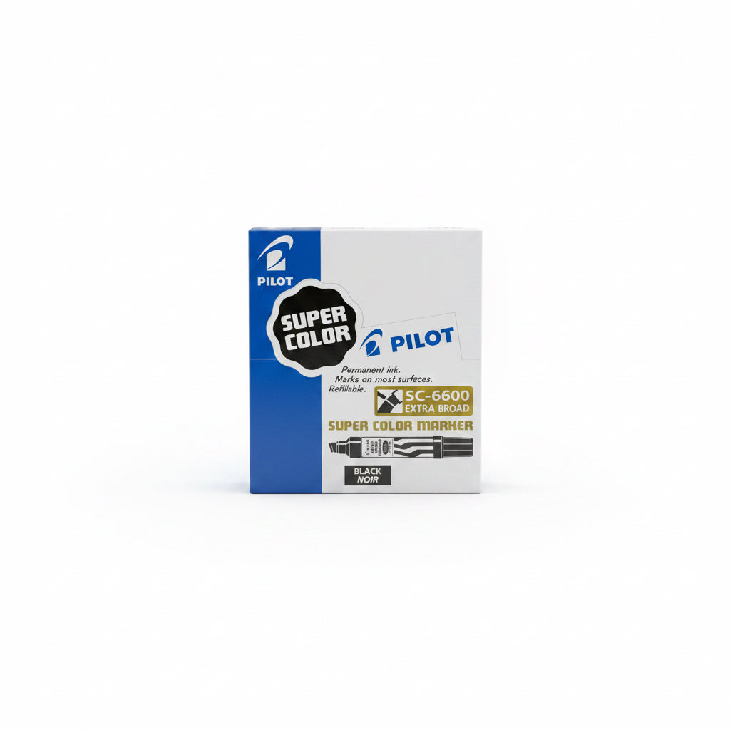 Pilot SUPER COLOR MARKER Permanent Ink Black x12 / بايلوت سوبر كالور ماركر حبر دائم أسود 12 قطعة