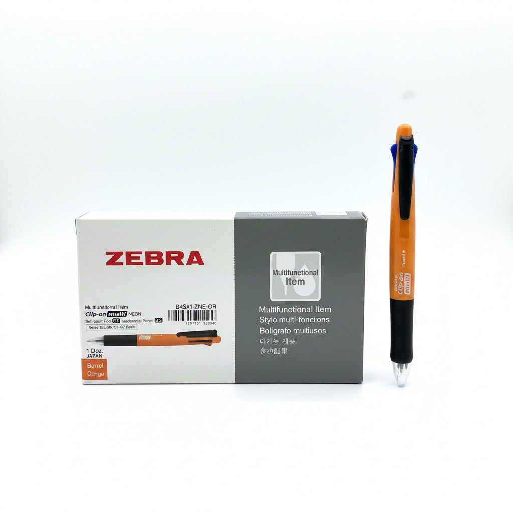 ZEBRA Clip-On Multi Neon Multifunctional Pen – Pack of 12 – Orange Barrel / زيبرا عنصر متعدد الوظائف مشبك متعدد نيوني ×12 – برتقالي