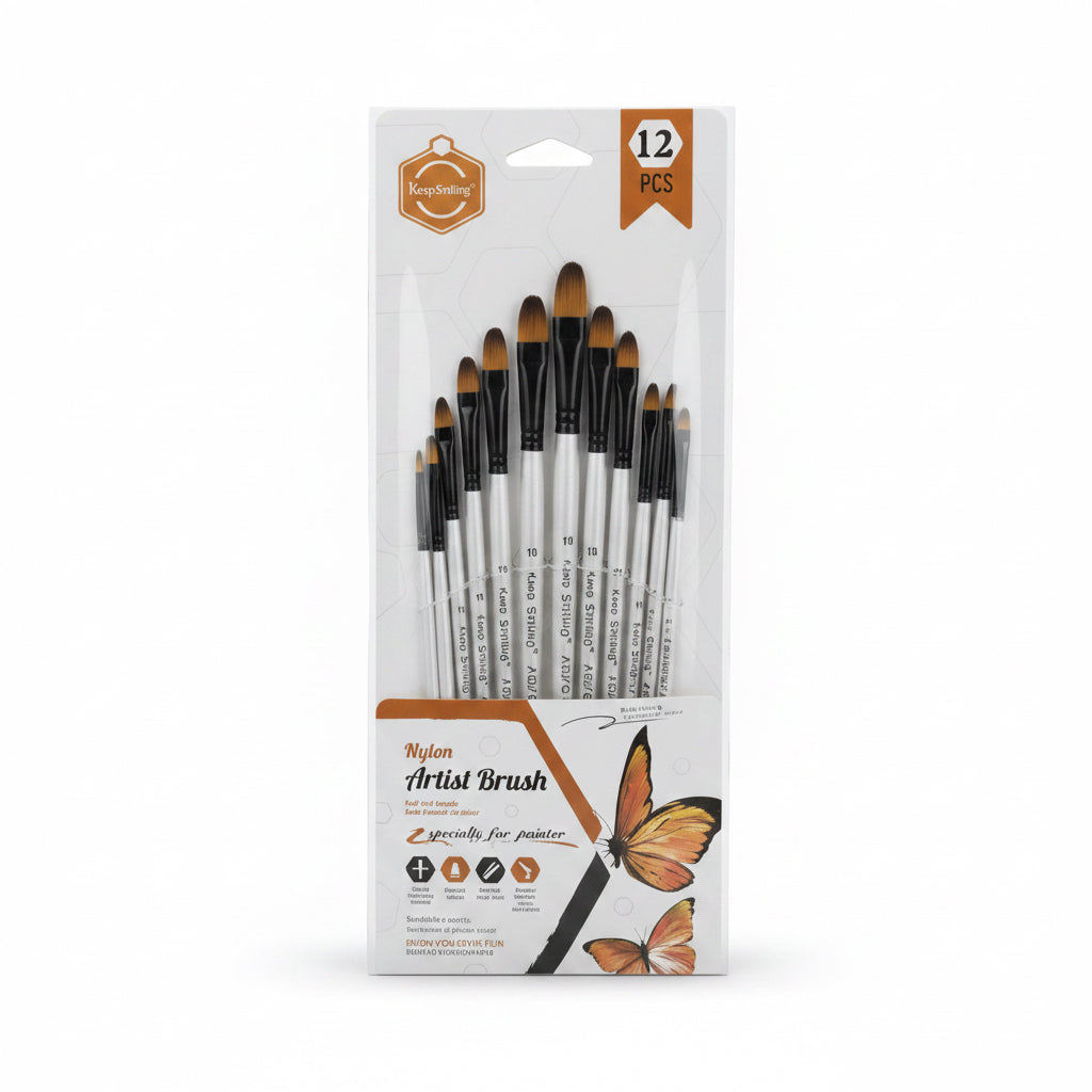 Nylon Artist Brush 12 pcs / مجموعة فرش رسم نايلون – 12 قطعة