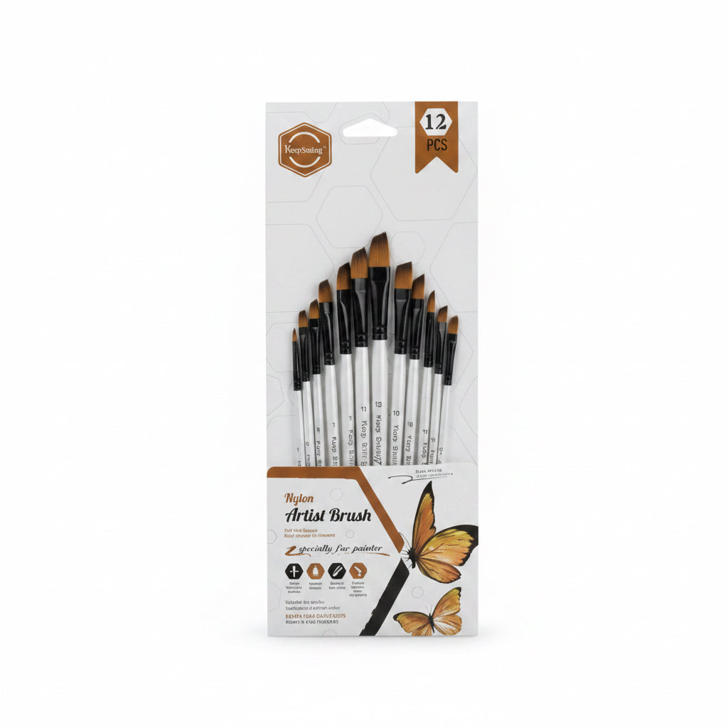 Nylon Artist Brush 12 pcs / مجموعة فرش رسم نايلون – 12 قطعة