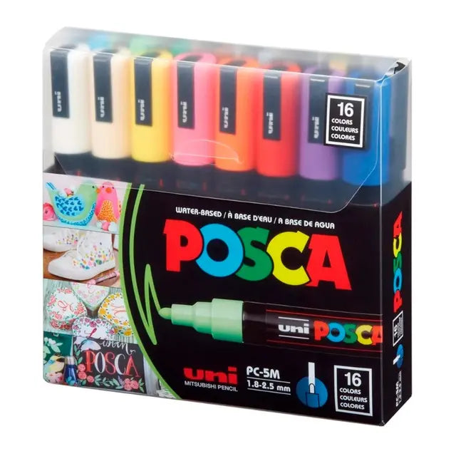 POSCA 16 Colors / ألوان بوسكا 16 لون  (Water-based PC-5M, 1.8-2.5 mm)