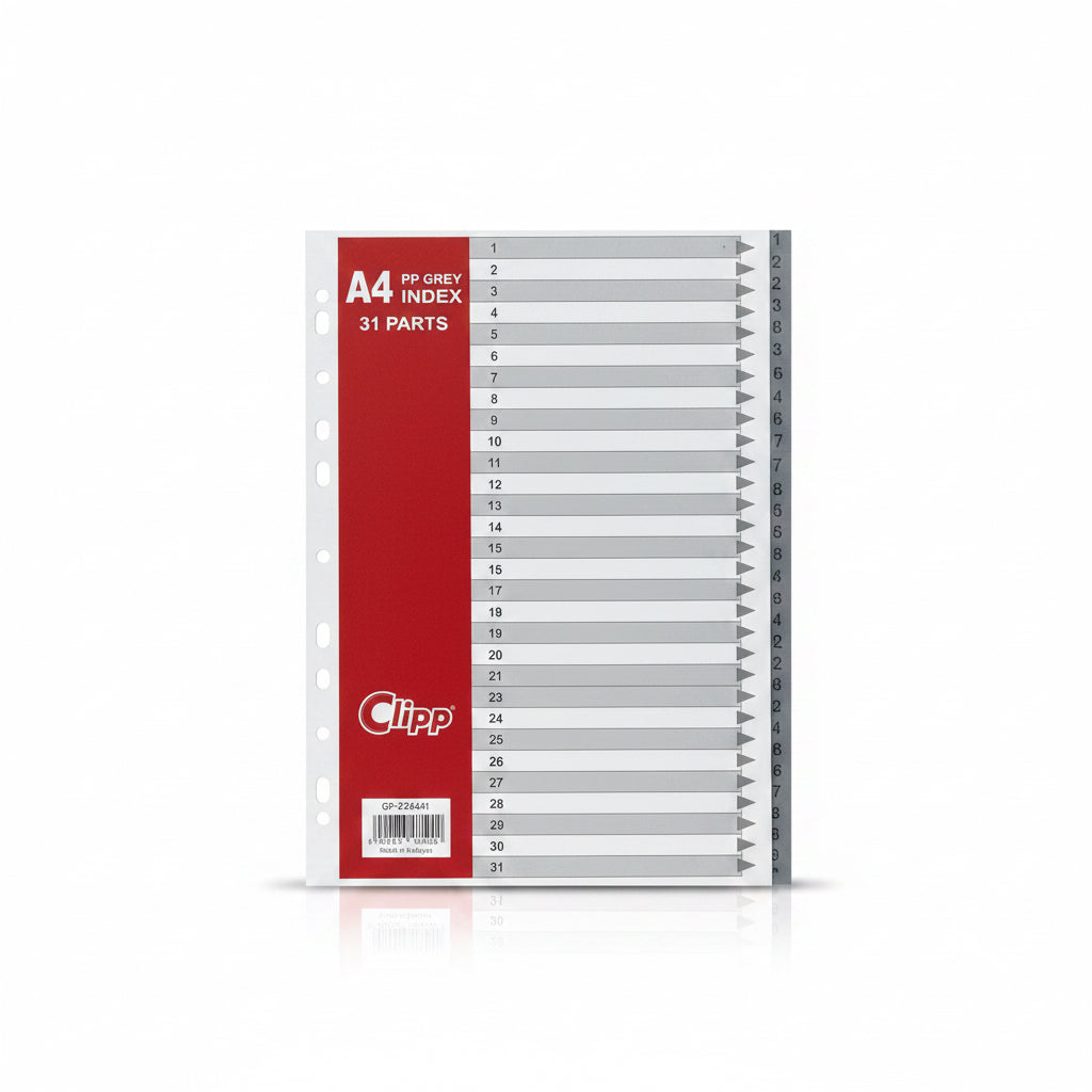 A4 PP GREY INDEX 31 PARTS / فواصل رمادية، بولي بروبيلين، مقاس A4، 31 جزءًا