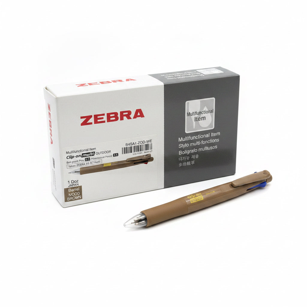 ZEBRA Clip-On Multi Multifunctional Pen – Pack of 12 – Wood Brown Barrel / قلم متعدد الوظائف من Zebra Clip-on multi عدد 12 – بني خشبي