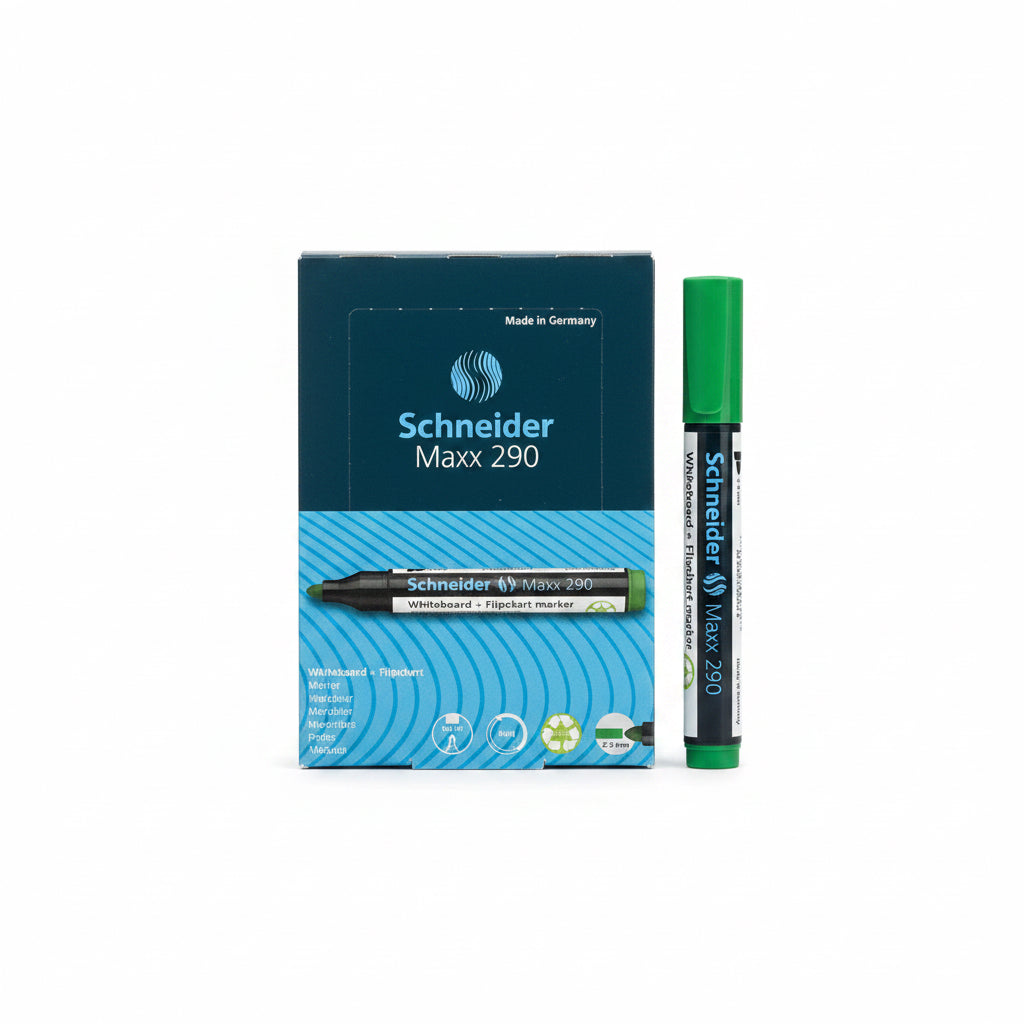 Schneider Maxx 290 Whiteboard Marker – Green, 2–3mm (Pack of 10) / اقلام سبورة اخضر دائري شنايدر