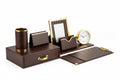 Desktop Set Dark Brown Leather 9 pcs