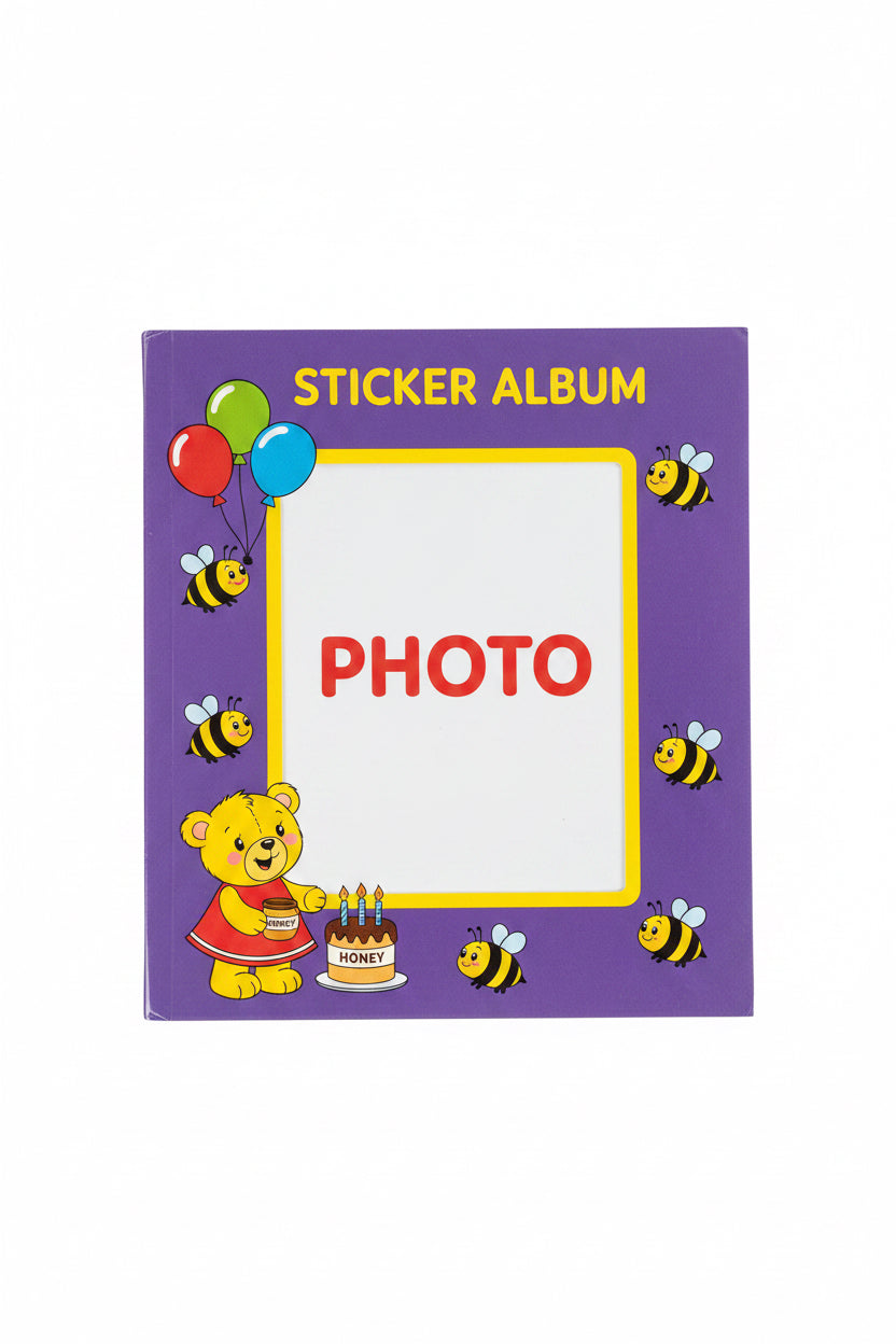 Sticker album – Purple Teddy Bear & Bees / ألبوم ملصقات – بنفسجي بالدب والنحل