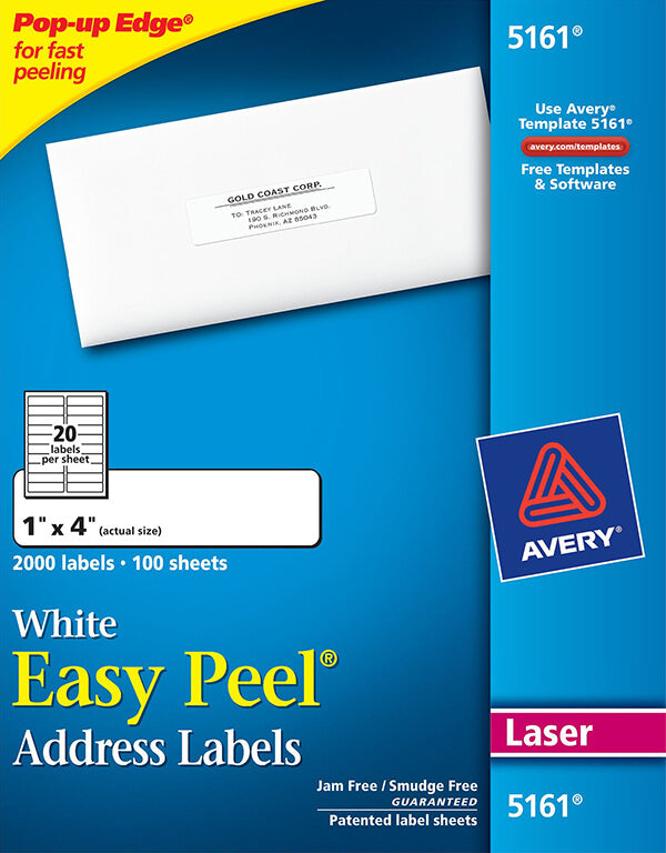 AVERY White Easy Peel Labels, 20 labels per sheet / ملصقات عناوين أبيض سهلة التقشير من أفيري، 20 ملصقًا لكل ورقة