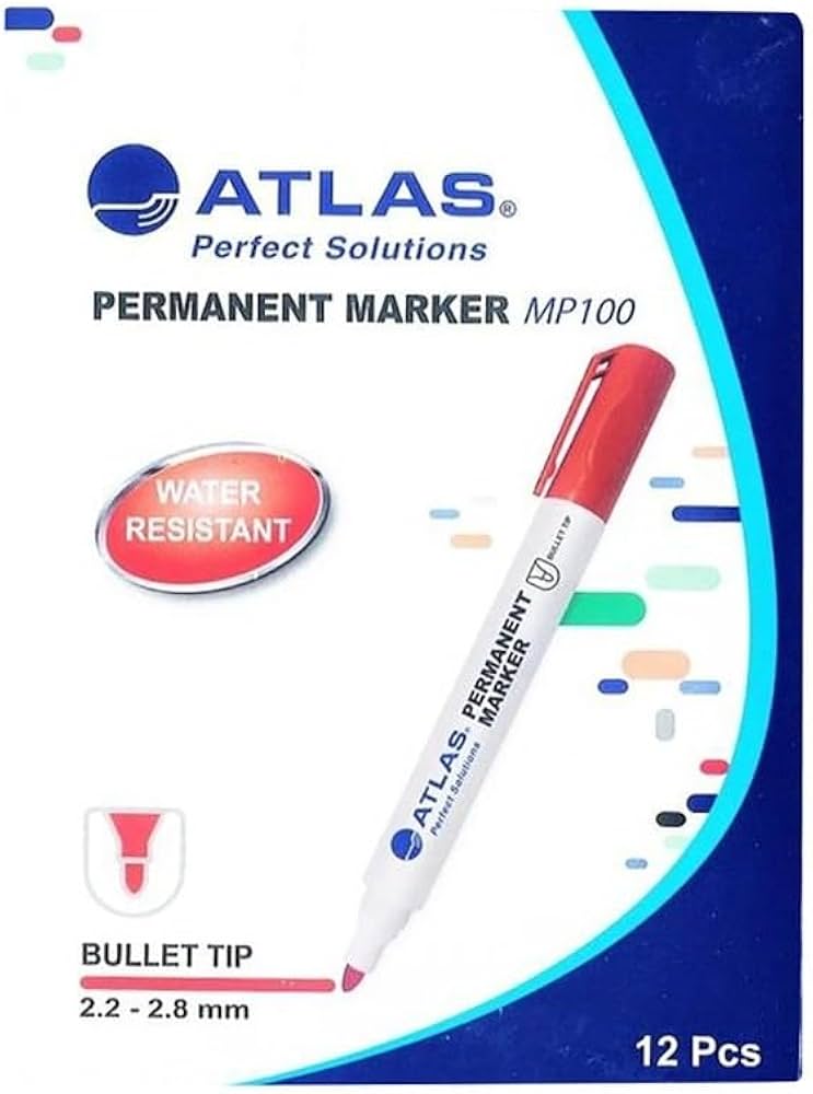 ATLAS PERMANENT MARKER MP100 Red x12 / أطلس ماركر دائم MP100 أحمر × 12