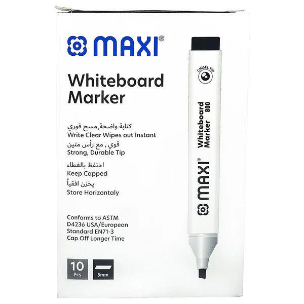 Maxi WHITEBOARD MARKER 800 10Pcs Black / ماكسي ماركر سبورة بيضاء 800 اسود10 قطع