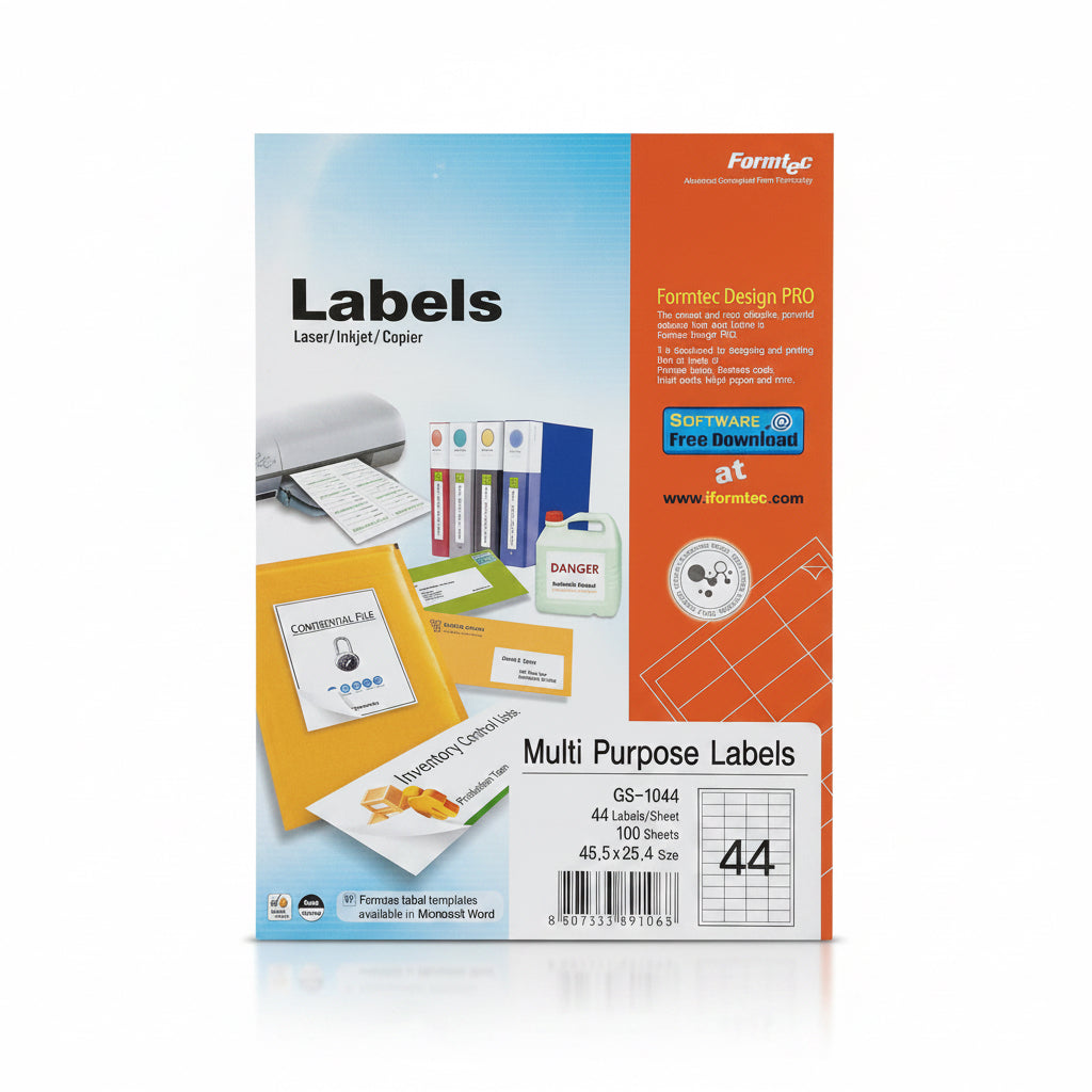 Formtec multi purpose labels GS-1044, 100 Sheets A4 / ملصقات فورمتك متعددة الأغراض GS-1044، 100 ورقة A4