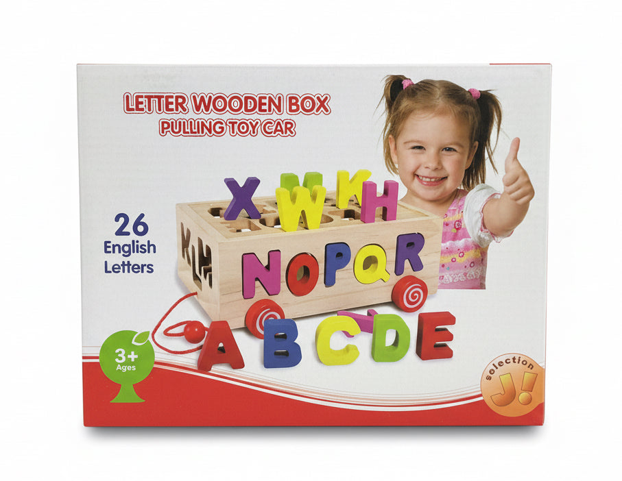 Letter Wooden Box pulling toy car / سيارة سحب بصندوق خشبي وحروف