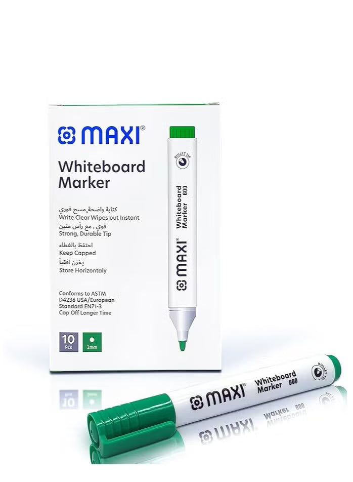 Maxi WHITEBOARD MARKER 600 10Pcs Green / ماكسي ماركر سبورة بيضاء 600 أخضر 10 قطع