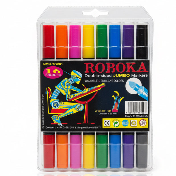 ROBOKA Double sided Jumbo Markers 16 colours / أقلام ماركر روبوكا جامبو مزدوجة الوجه – 16 لونًا