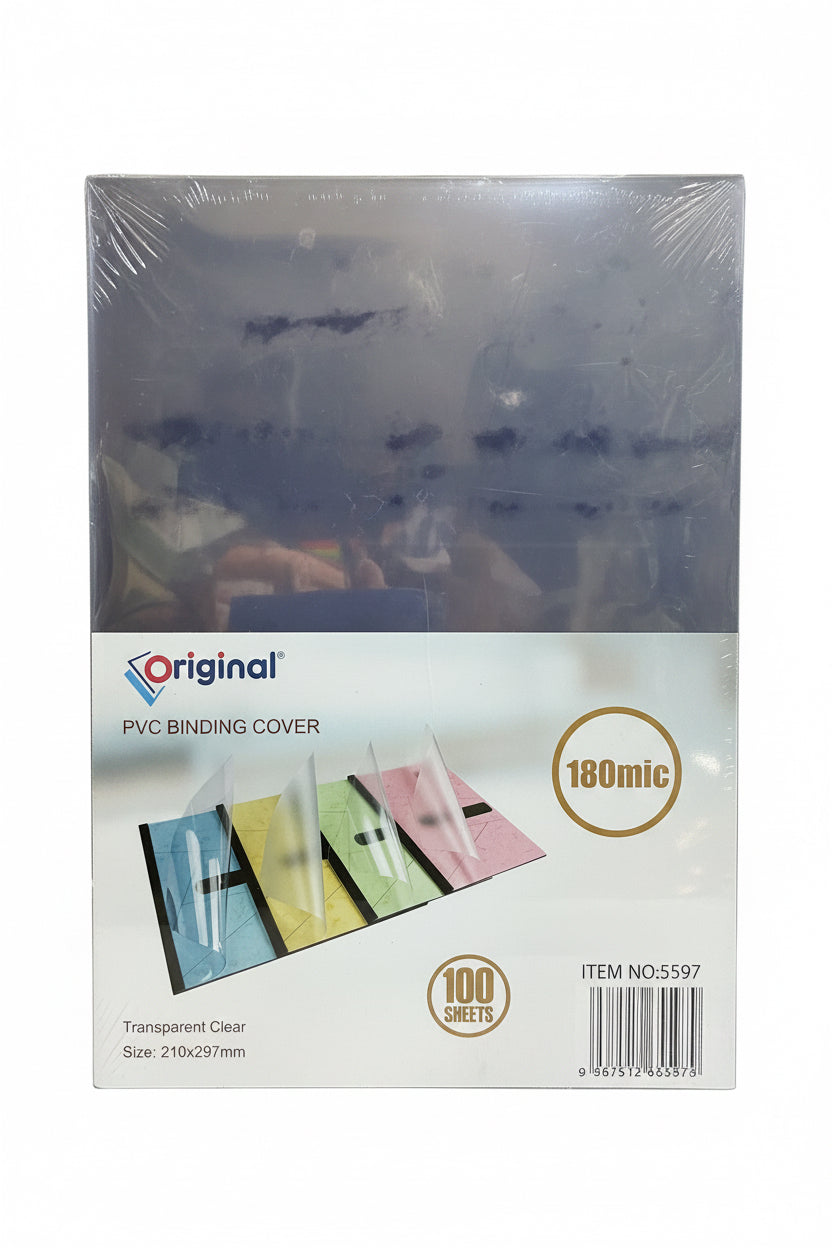 Original PVC Binding Cover A4 – transparent clear, 180 micron, 100 sheets / غلاف تجليد PVC أوريجينال مقاس A4 – شفاف، 180 ميكرون، 100 ورقة