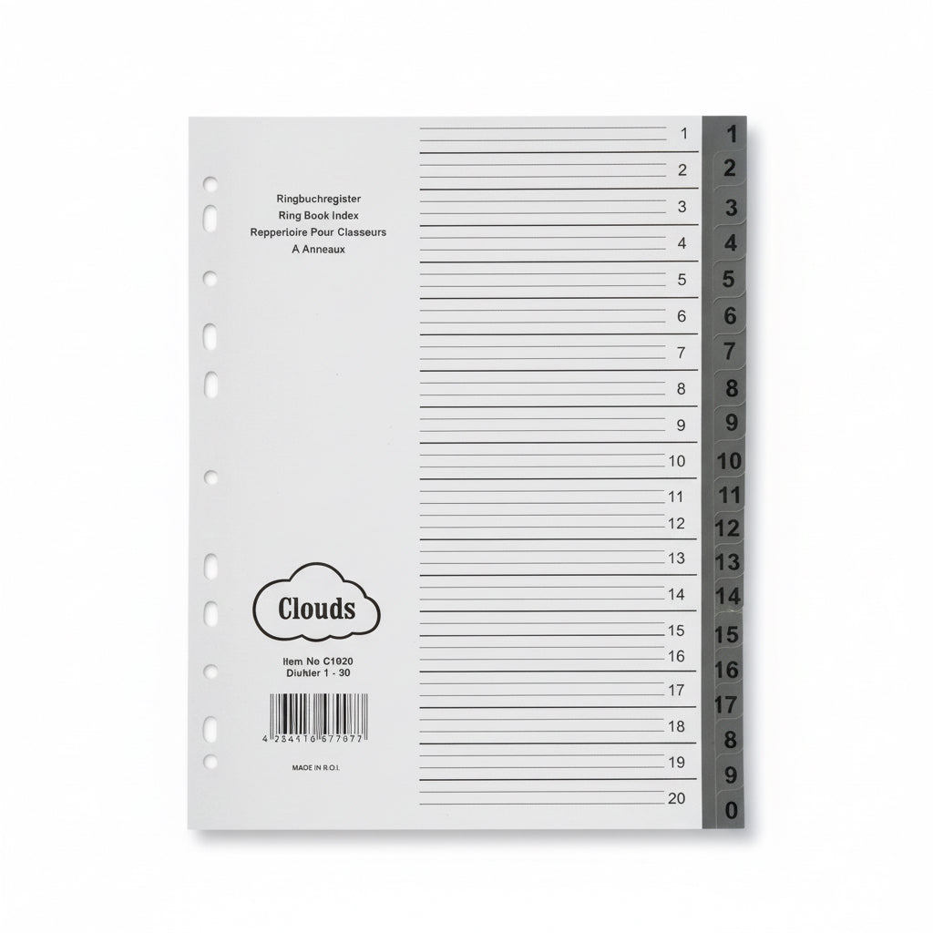 Ring Book Index Divider 1-20 / فاصل أوراق حلقي للأرقام 1–20