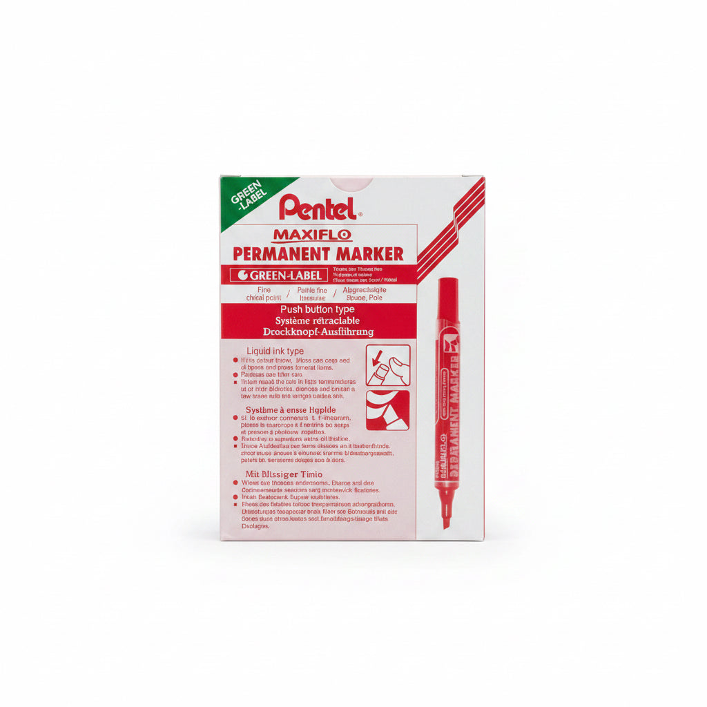 Pentel MAXIFLO Permanent marker Red x12 / بنتل ماكسيفلو ماركر دائم أحمر × 12