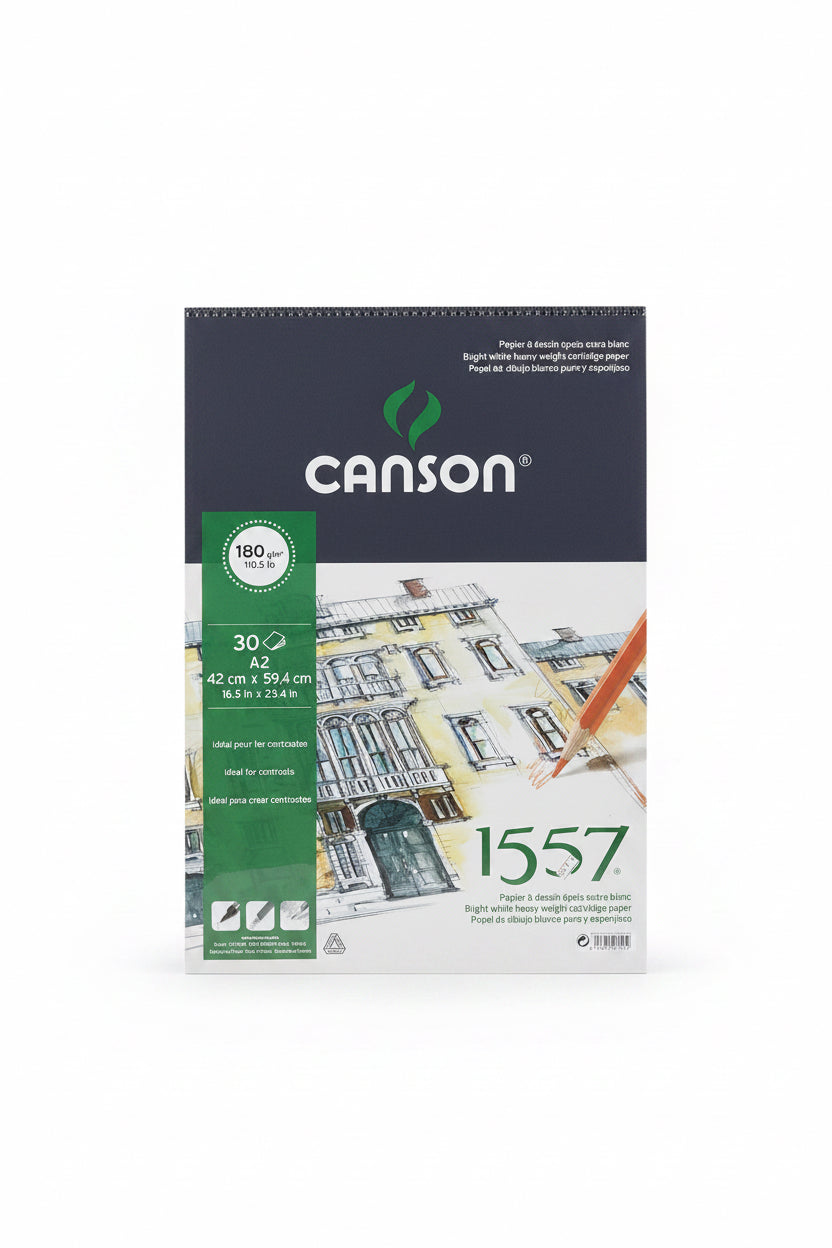 Canson 1557 bright White Heavy weight cartidge paper 180gm/30sheets/ كانسون 1557 أبيض ساطع ورق كارتردج ثقيل