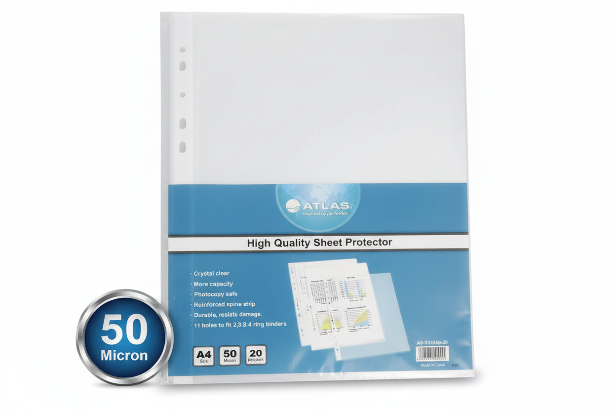 ATLAS Sheet Protector A4 80 Micron, 20 pcs / حافظة أوراق ATLAS مقاس A4 بسُمك 80 ميكرون، عدد 20 قطعة