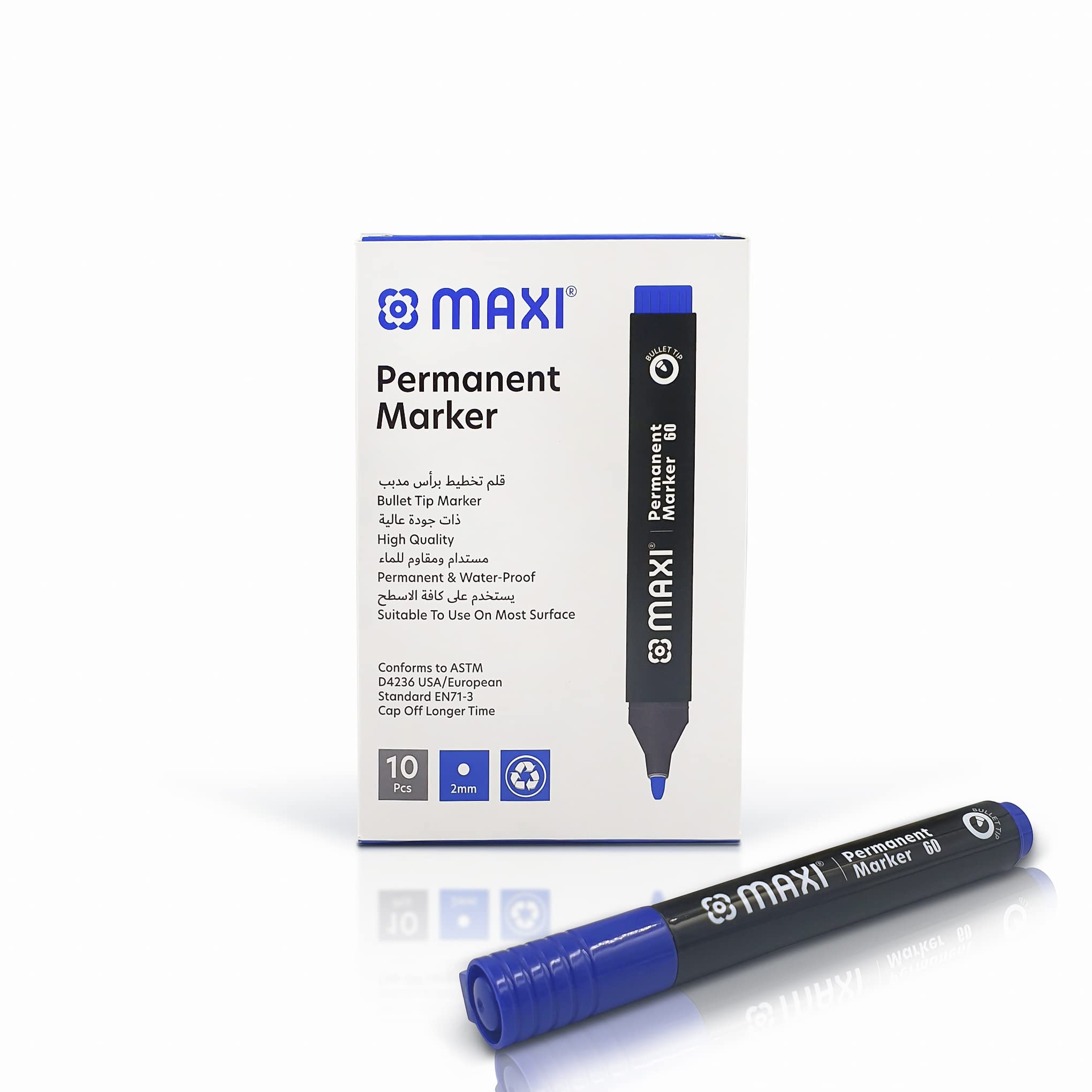 MAXI Permanent marker x10 Blue / ماكسي ماركر دائم رأس رصاصة × 10 أزرق