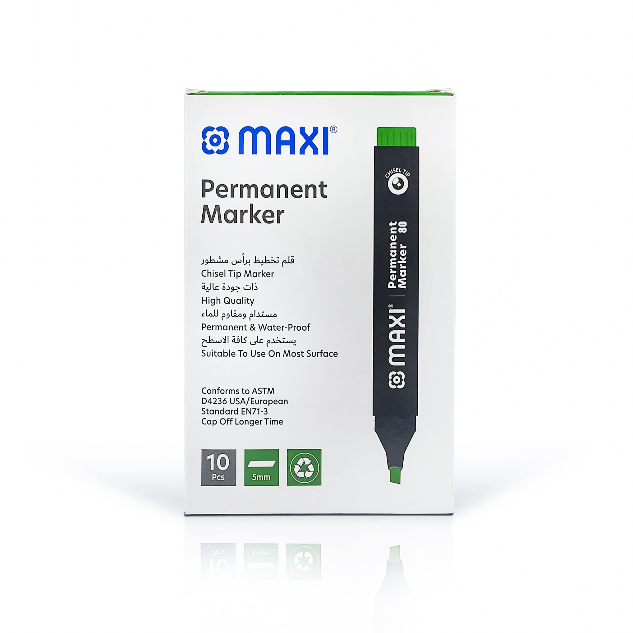 MAXI Permanent Marker 10 Pcs Green / ماكسي قلم ماركر دائم ×10 أخضر