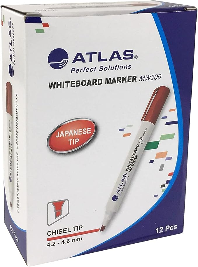 Atlas WHITEBOARD MARKER MW200 Red 12 Pcs / أطلس ماركر سبورة بيضاء MW200 أحمر 12 قطعة