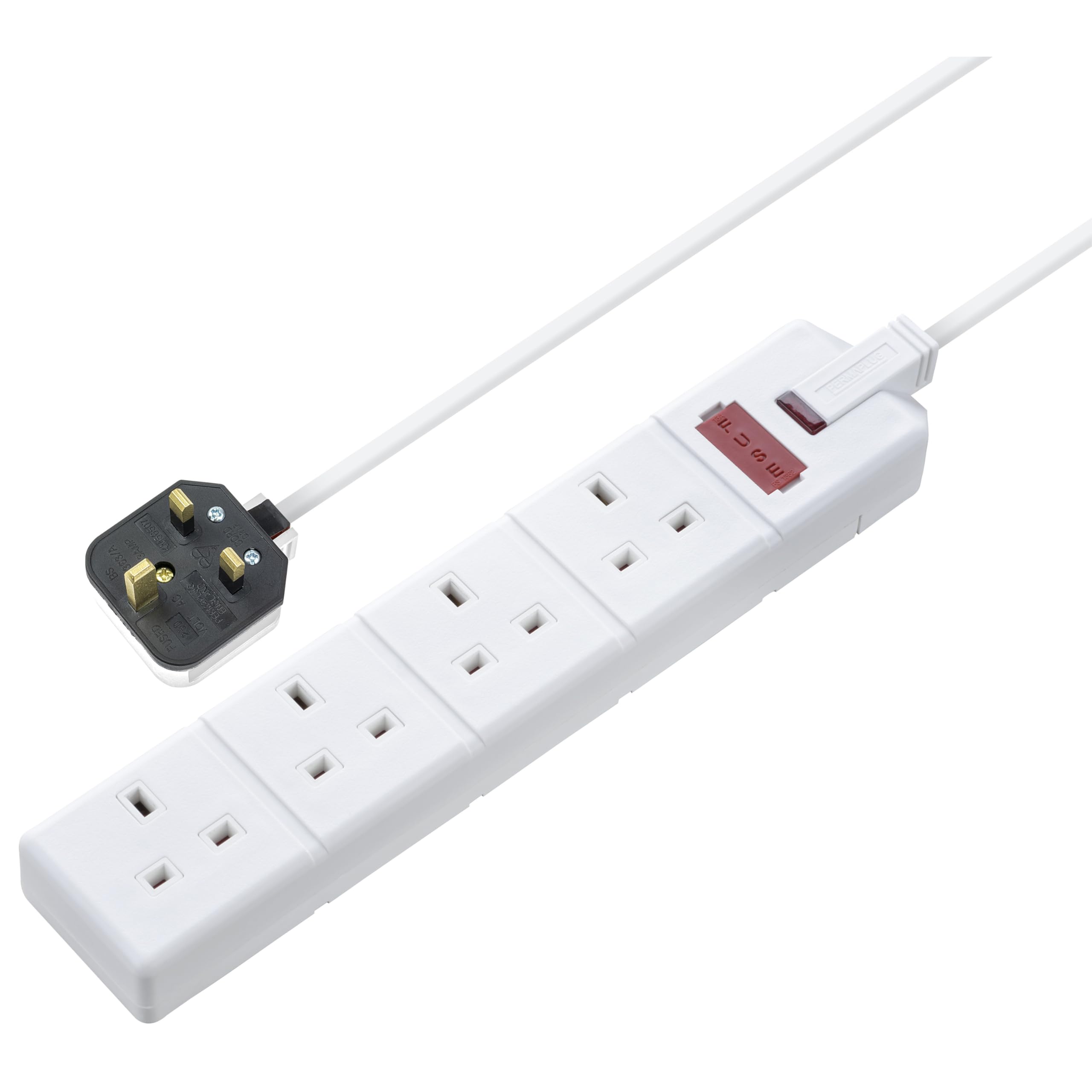 Masterplug Heavy Duty Extension Lead – 4 Sockets (White) / وصلة تمديد كهرباء ماستر بلَغ شديدة التحمّل بـ 4 مقابس (أبيض)