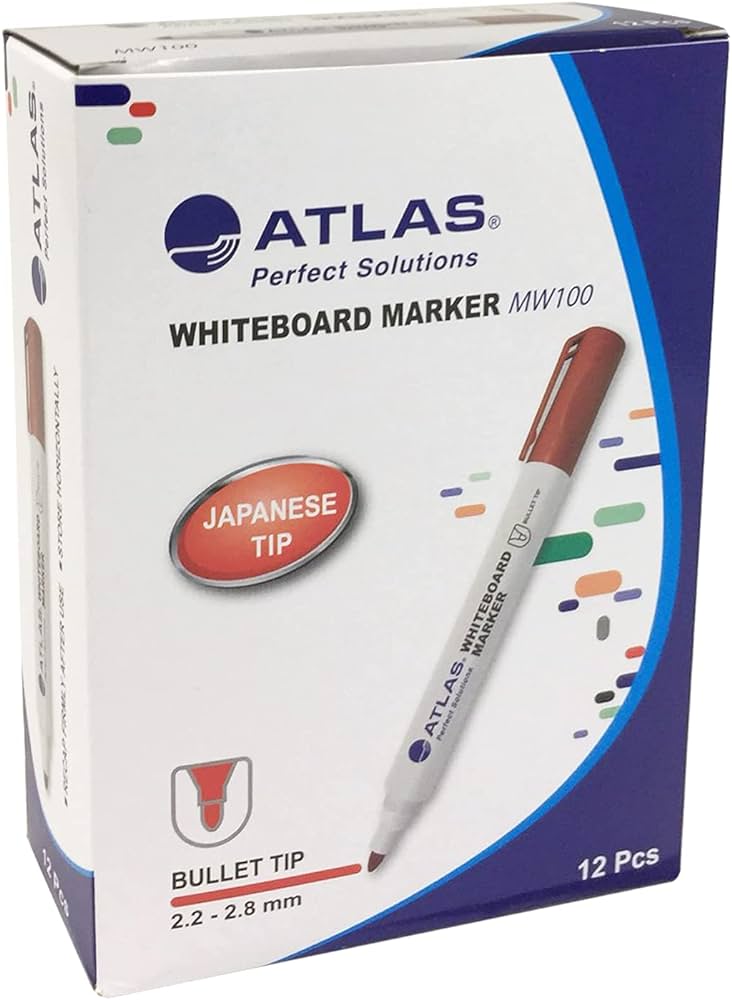 Atlas WHITEBOARD MARKER MW100 Red 12 Pcs / أطلس ماركر سبورة بيضاء MW100 أحمر ×12